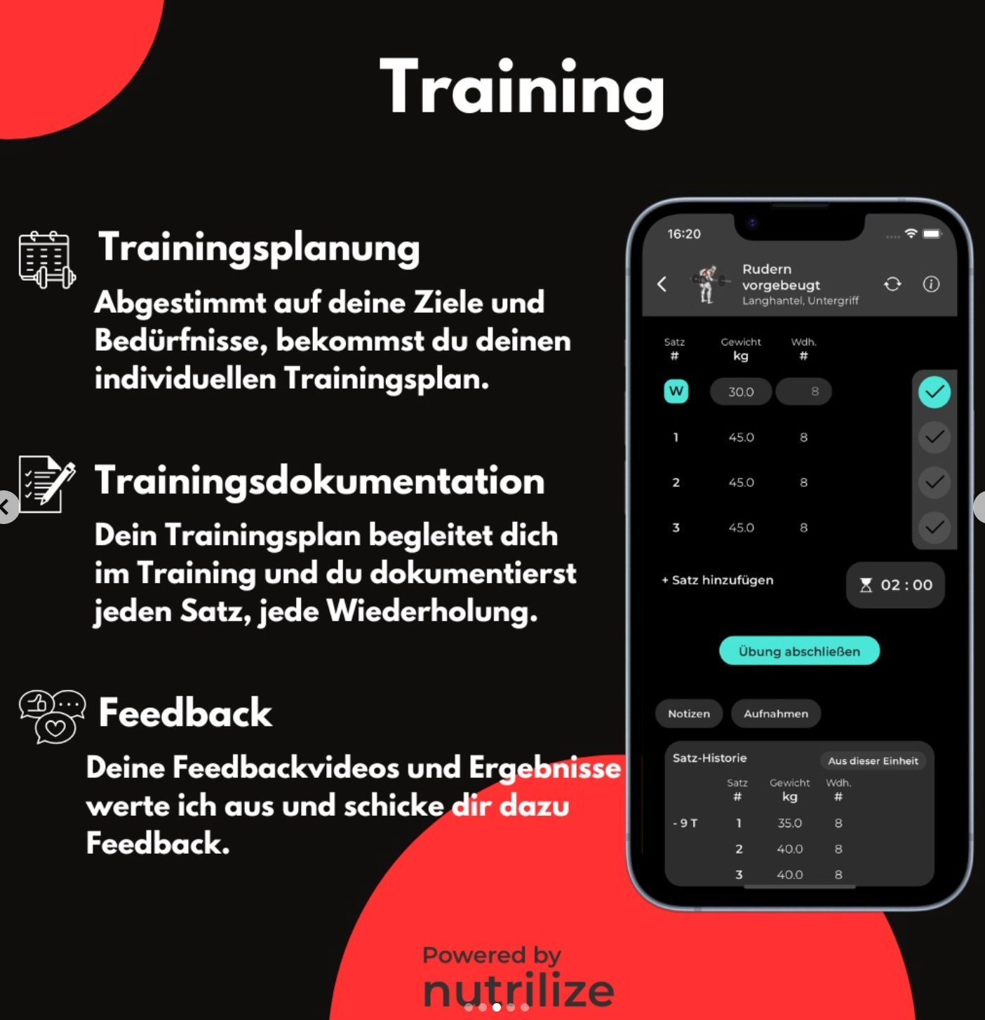 App-Ansicht Training mit Satz-Dokumentation